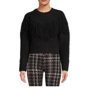 No Boundaries Women's Black Crewneck Fringe Sweater, M(7-9)